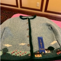State Fair Celebration-Oak Park Senior Living-blue hand knit sweater